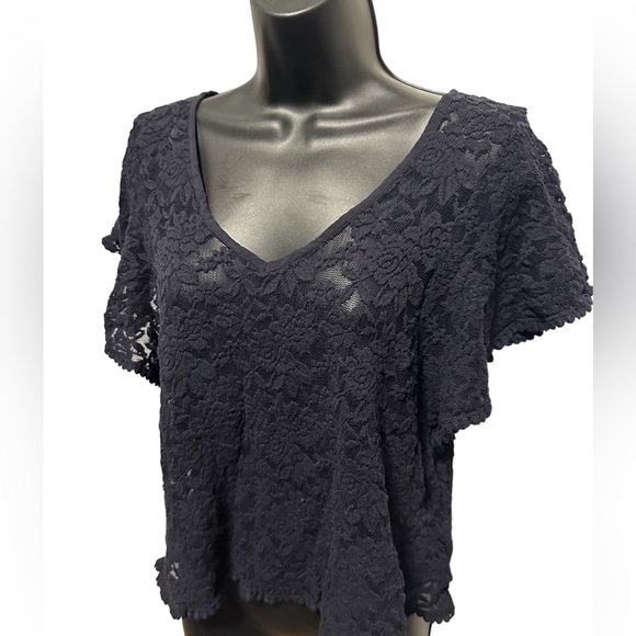 H&M L.O.G.G. Navy Lace Shirt with Loose Sleeves - Picture 4 of 7